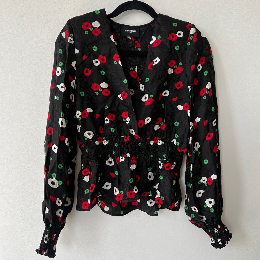 The Kooples Smocked Waist Silk Shirt